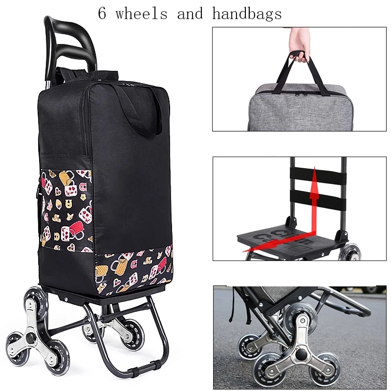 

Women's Shopping Cart Foldable Premium Shopping Basket Ladder Trailer Portable Trolley Shopping Bag