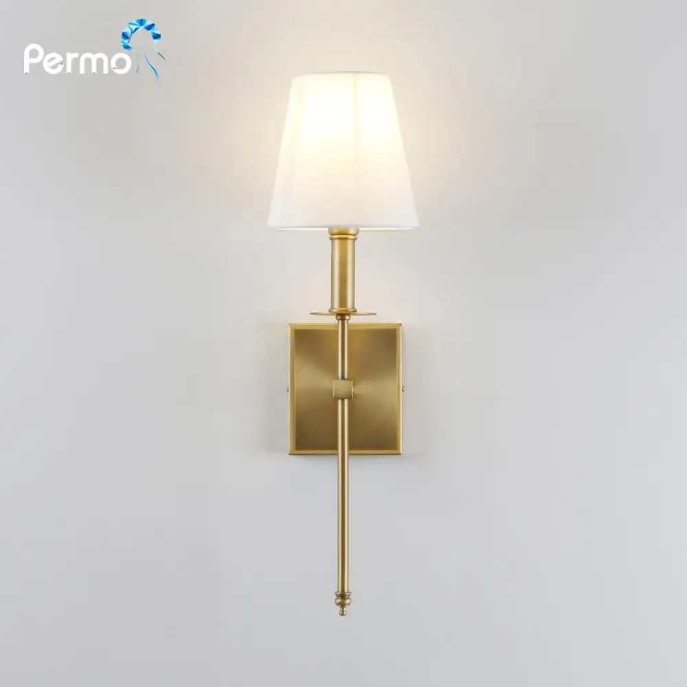 Permo Single Classic Rustic Industrial Wall Sconce Lighting Fixture with Flared White Textile Lamp Shade