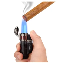 Torch Butane Cigarette Lighter, Triple Jet Flame Lighters with Visible Fuel Tank, Refillable Gas Lighters, Windproof