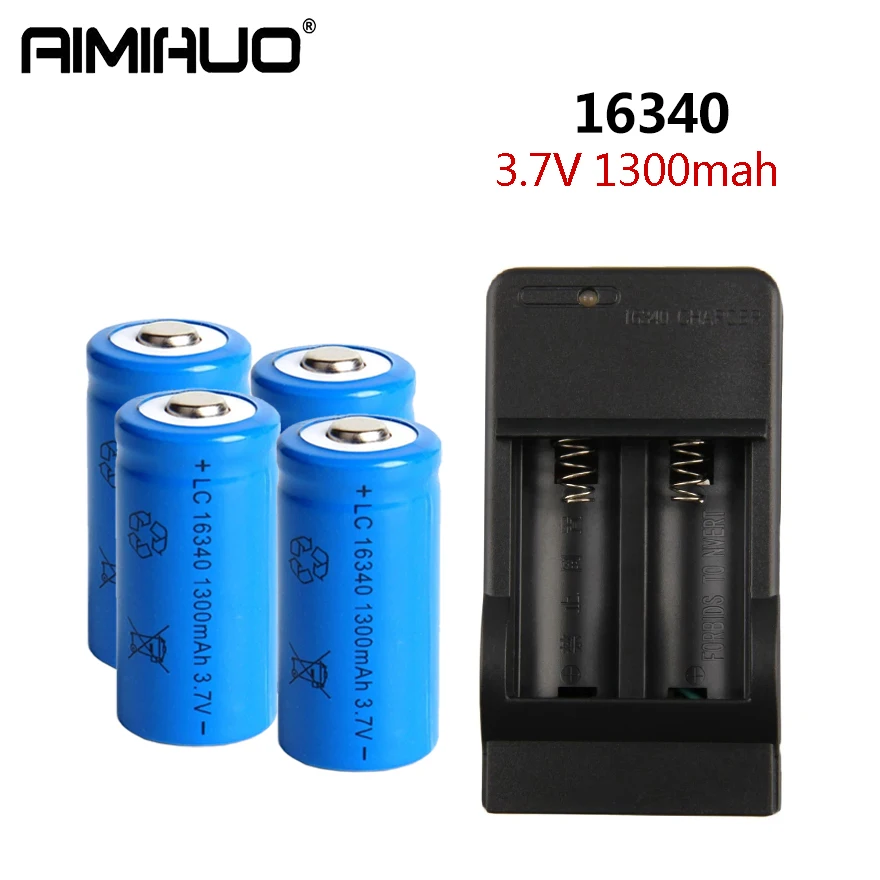 

16340 Battery with Charger 1300mAh 3.7V Li-ion Rechargeable 16340 Batteries CR123A Battery for Laser Pen LED Flashlight Headlamp