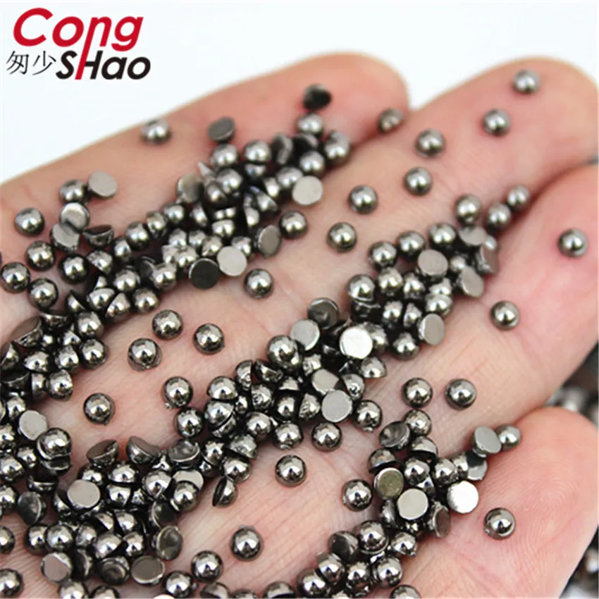 Flatback Half Round Ancient Silver Pearl ABS Imitation Pearl Rhinestones Scrapbook Bead 3D Non HotFix Nail Art Decoration WC202