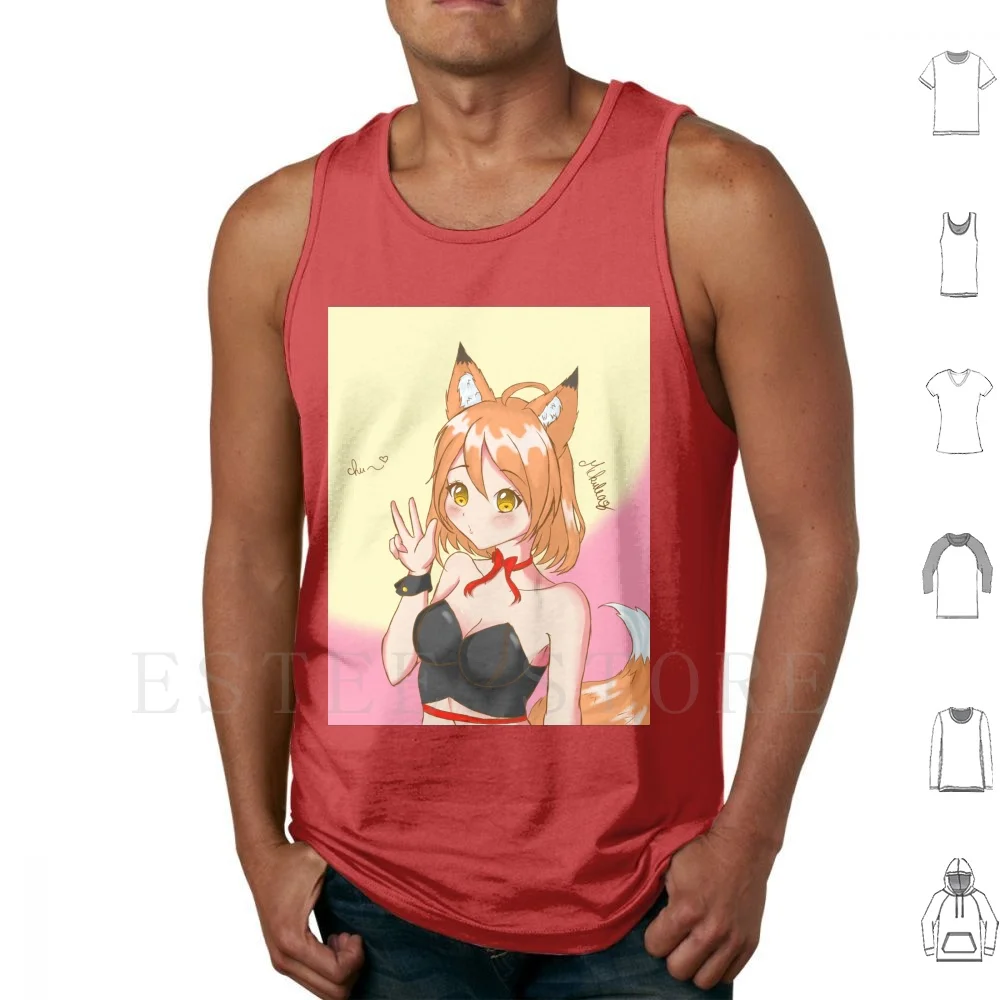 Kitsune Miki Tank Tops Vest Cotton Kitsune Girls Fantasy Kawaii