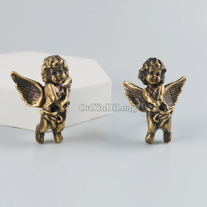 Retro 4PCS Solid Brass French Angel Furniture Handles Bronze Drawer Pulls Cupboard Wardrobe Closet TV Cabinet Pulls Knobs