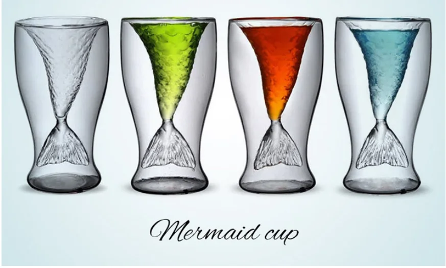 1 piece 80ml Mermaid Fish Tail Wine Glass Double Layer Beer Whiskey Cocktail Mug Cup