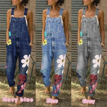 ใหม่ Denim Overalls สำหรับฤดูร้อน Lady ผู้หญิงแฟชั่นสีฟ้าธรรมดาผู้หญิงกางเกงยีนส์หญิงยาวกางเกง Rompers