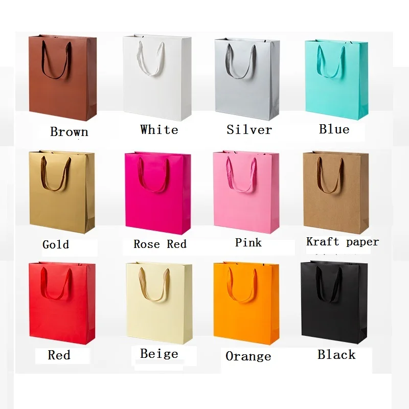 

200pcs/lot 12 Colors kraft paper bag with handle wedding party bag Fashionable Party Gift Bag Wholesale