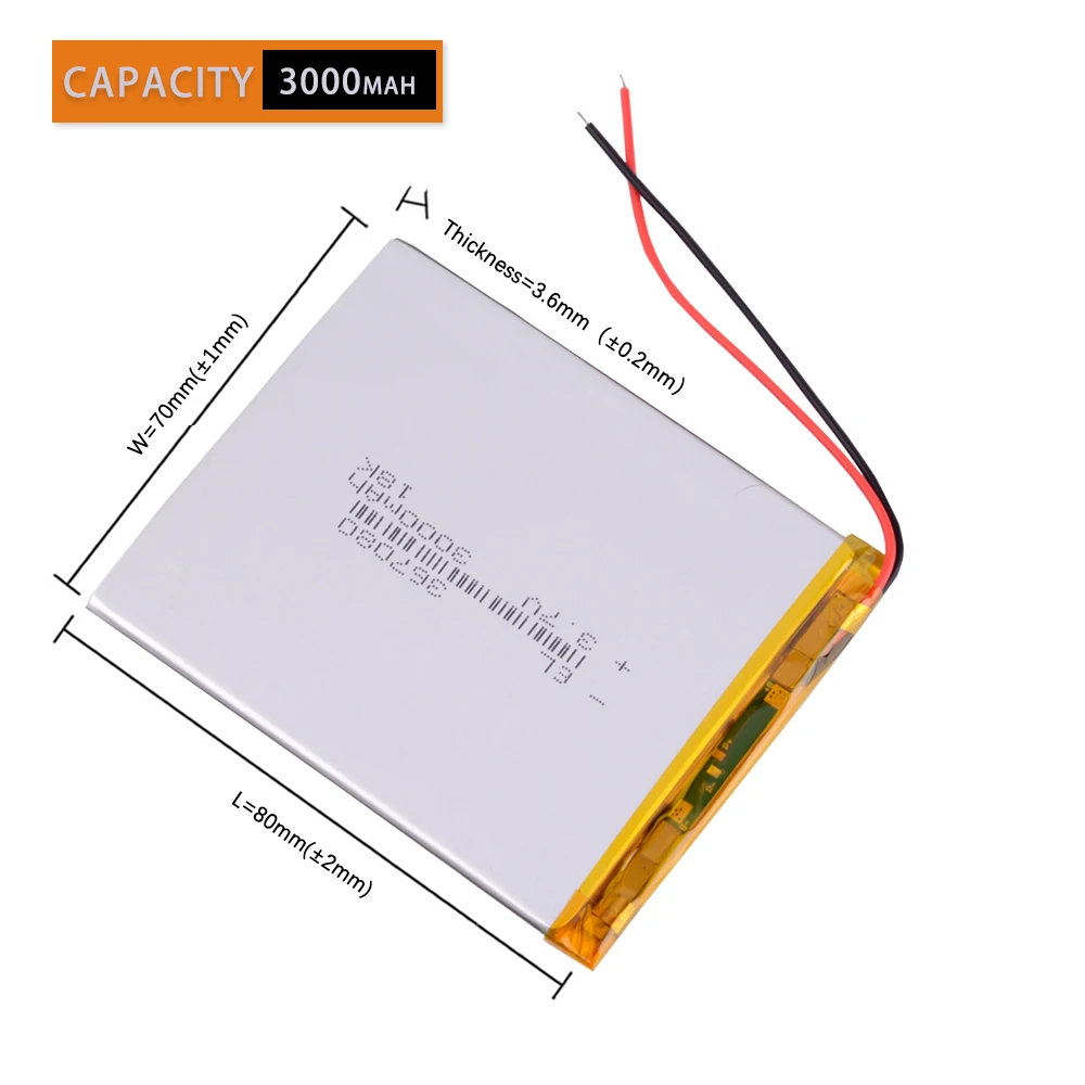 407080 3.7v 3000mAh Rechargeable Lithium Li-ion Li Polymer Battery 357080 367080 Lipo Batteries