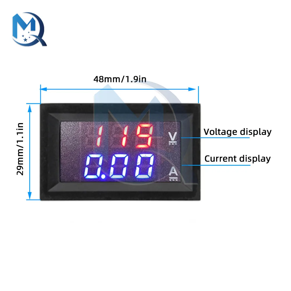 DC6-120V Voltage Current Meter Dual Display 10A/50A/100A Three-Wire Current Voltmeter Red Blue Display Digital Voltmeter Ammeter