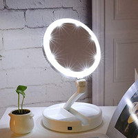 Portable Folding 1x/10x Magnifying LED Light Up Double Side Makeup Mirror Tabletop Batteries or USB Charging, 270°Rotation