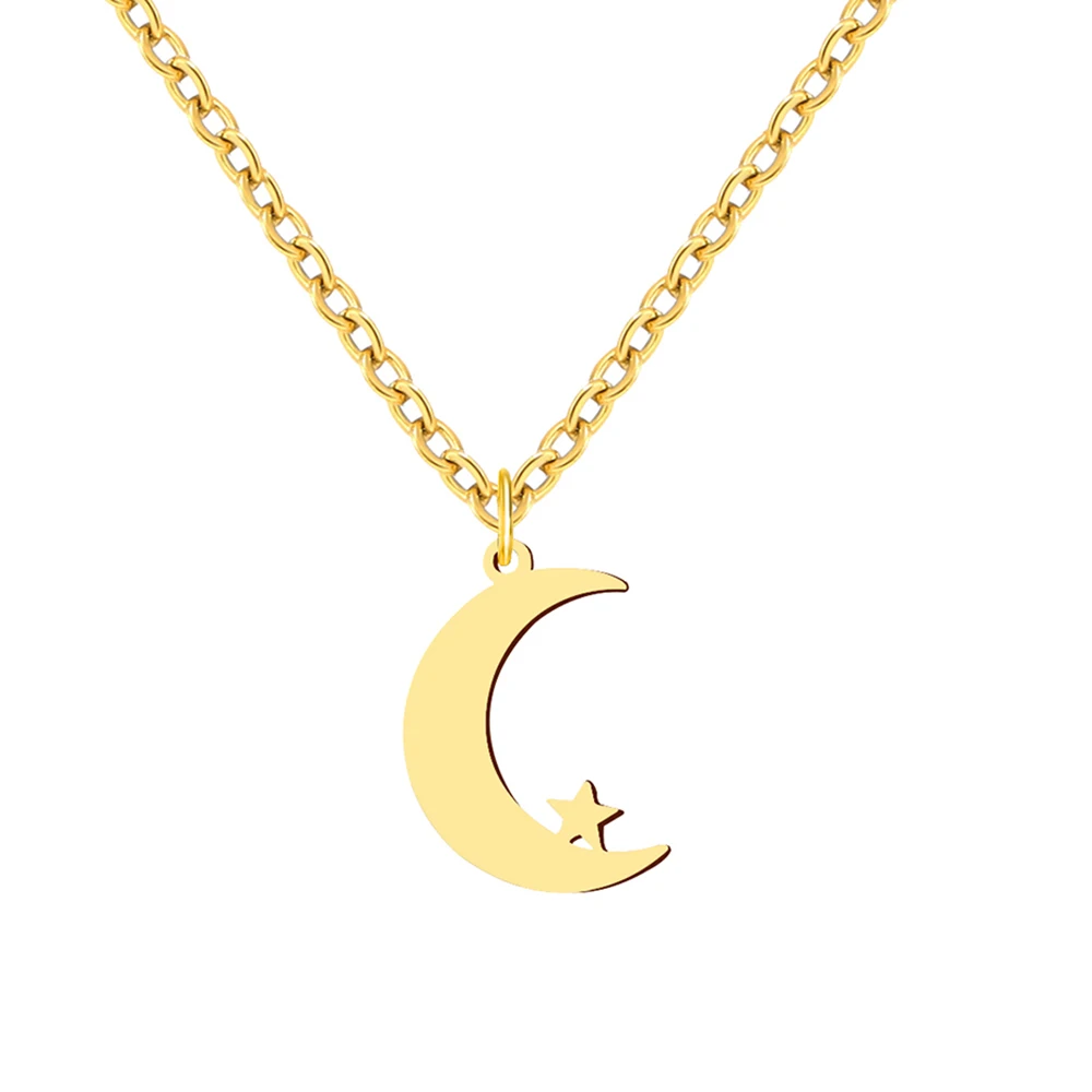 Stainless Steel Necklaces Simple Moon Stars Pendant Collar Chain Fashion Necklace For Women Jewelry Friends Party Gift One Piece