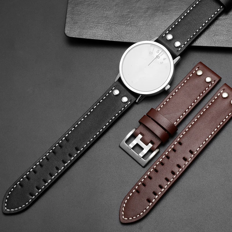 Double Row Hole Strap With Mail Genuine Leather Watchband Newstyle 20mm 22mm Replacement Watch Belt