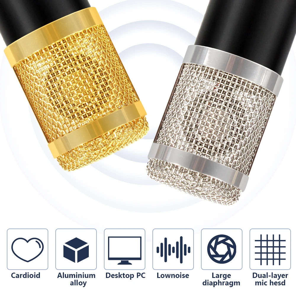 BM-800คอนเดนเซอร์ไมโครโฟนขาตั้งกล้อง Cardioid ไมโครโฟน V8 Sound Card สำหรับ YouTube การบันทึกร้องเพลง