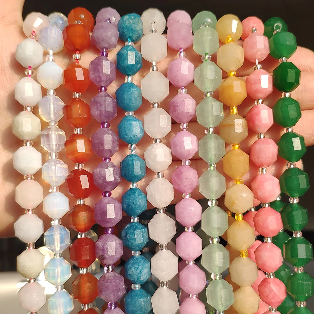 Natural Stone Beads Jades Crystal Faceted Sharp Energy Column Loose Beads for Jewellry Making DIY Bracelets Accessories 15''