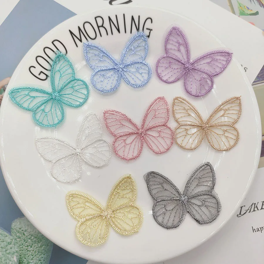 48 Stück/Los 4,5*3,5cm bestickte Mesh-Schmetterlings-Applikationen für Kleidung, Nähzubehör, DIY-Haarspangen-Accessoires – Detail 8