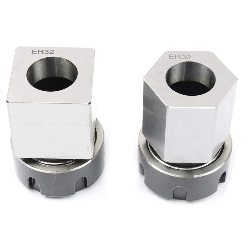 ER32 Collet Chucks Block Set of 2 Square and Hex Workholding Holder for CNC Lathe Engraving Machine