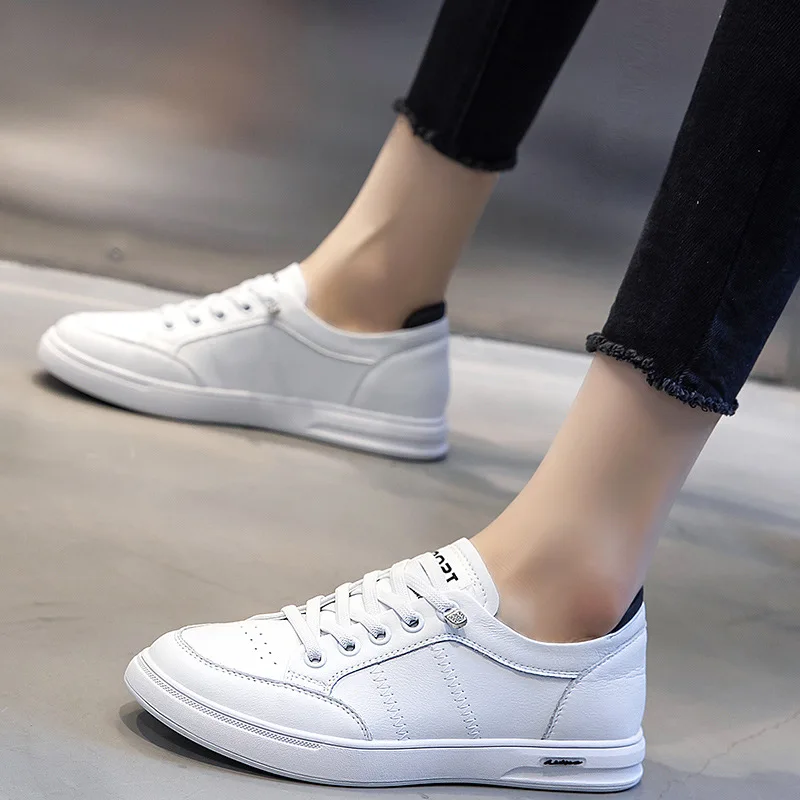 2021Big Size Women Sneakers Autumn Leather Light White Sneaker Female Platform Vulcanized Shoes Spring Casual Breathable Sports