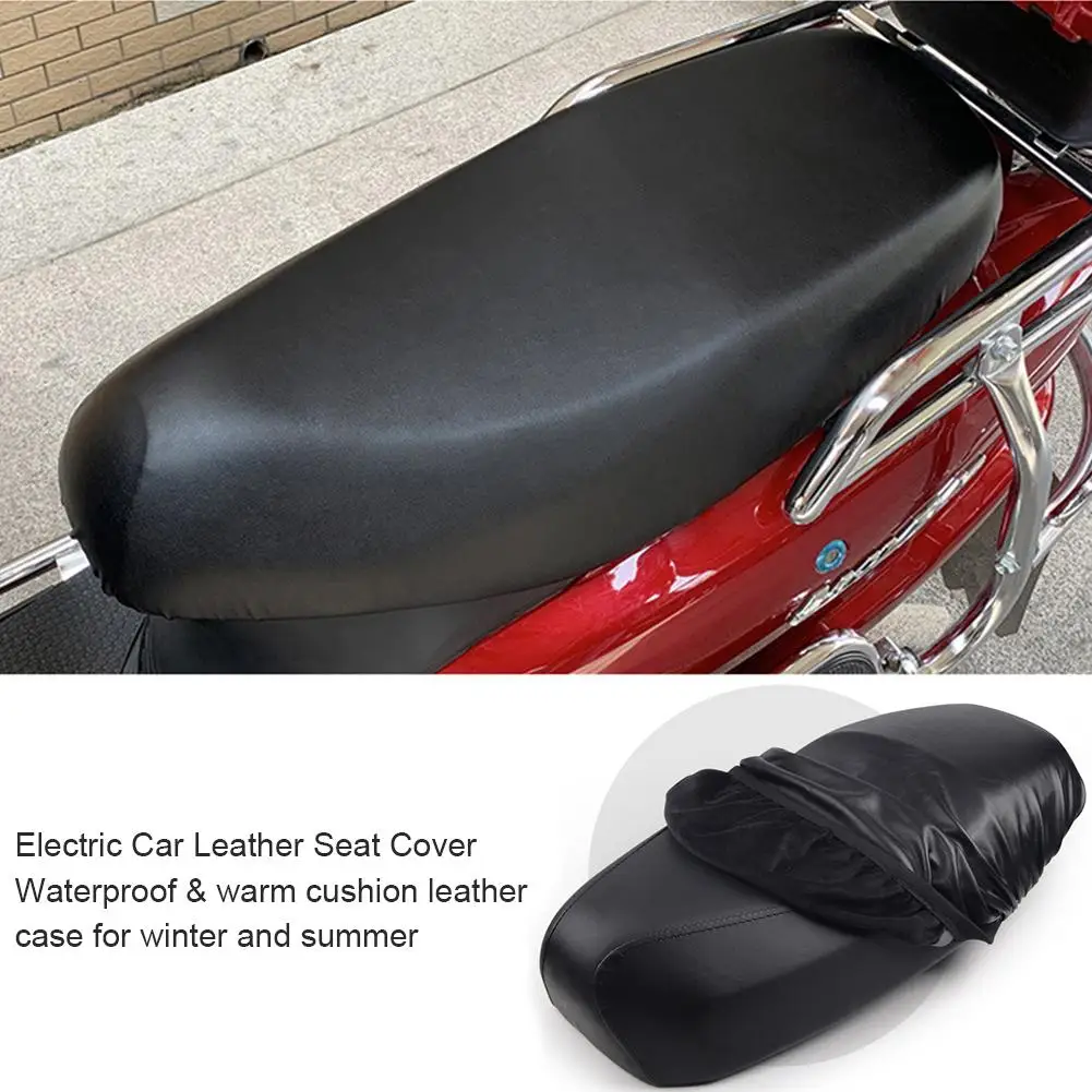 Motorcycle Electric Bike Seat Cover Leather Warm Velvet Waterproof Dust UV Protector Durable Black Electric Bike Cushion Cover