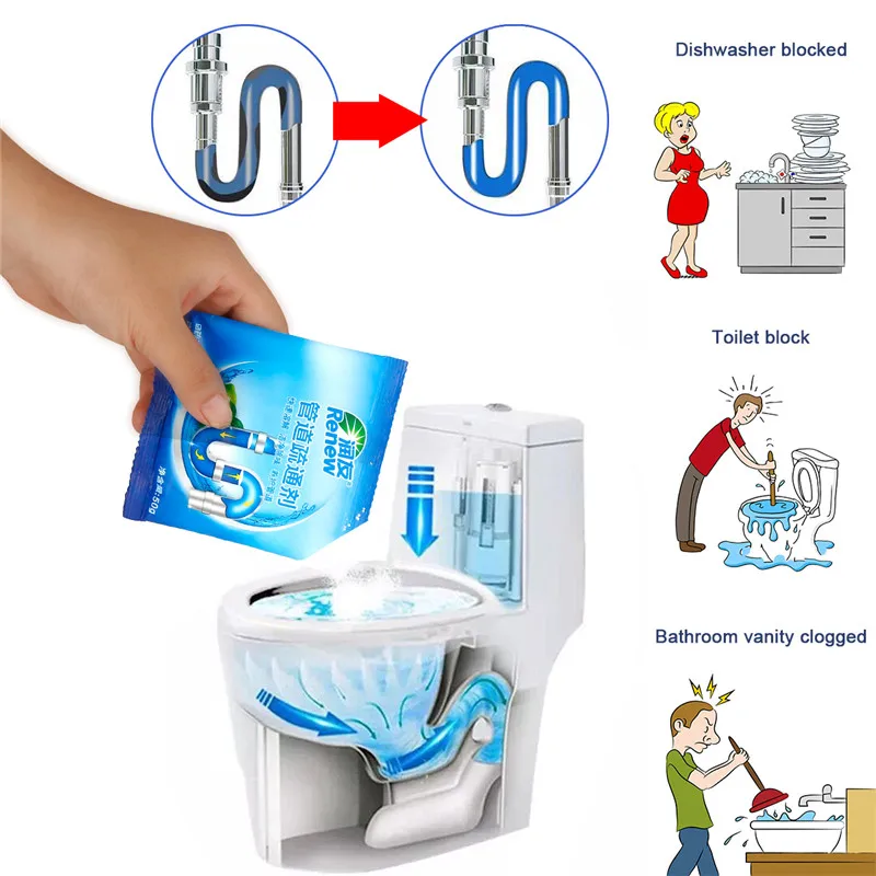 5PCS Drain Cleaners Powerful Pipe Dredging Agent Kitchen Water Toilet Closestool Clean Deodorant Powder 50g Sink Drain Unblocker