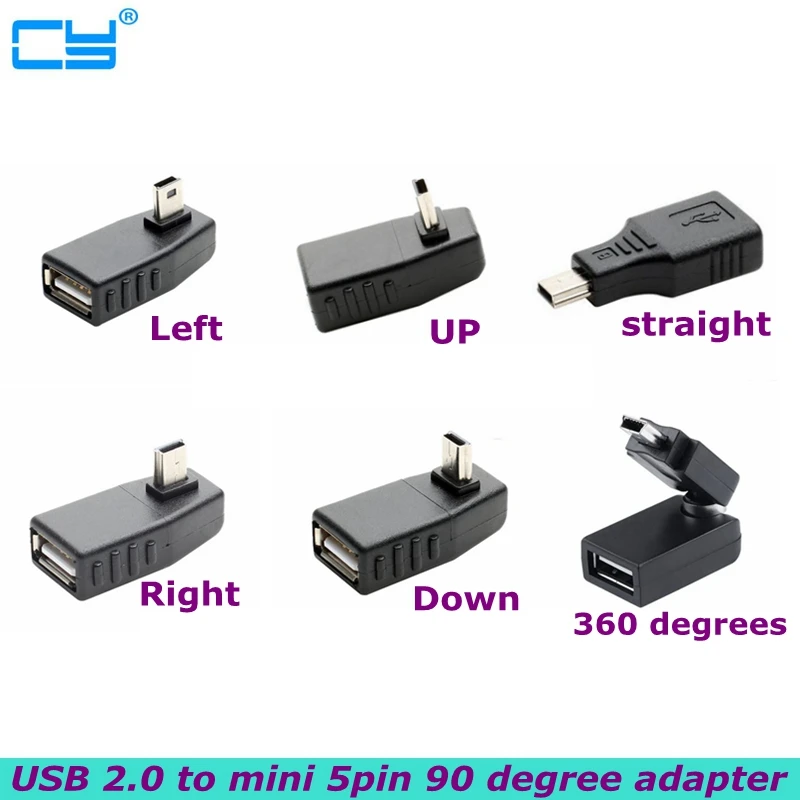 Mini USB 5Pin Male to USB Female 90 degree Angle Converter Connector data Sync OTG Adapter for Car MP3 MP4 Tablets Phones U-Disk