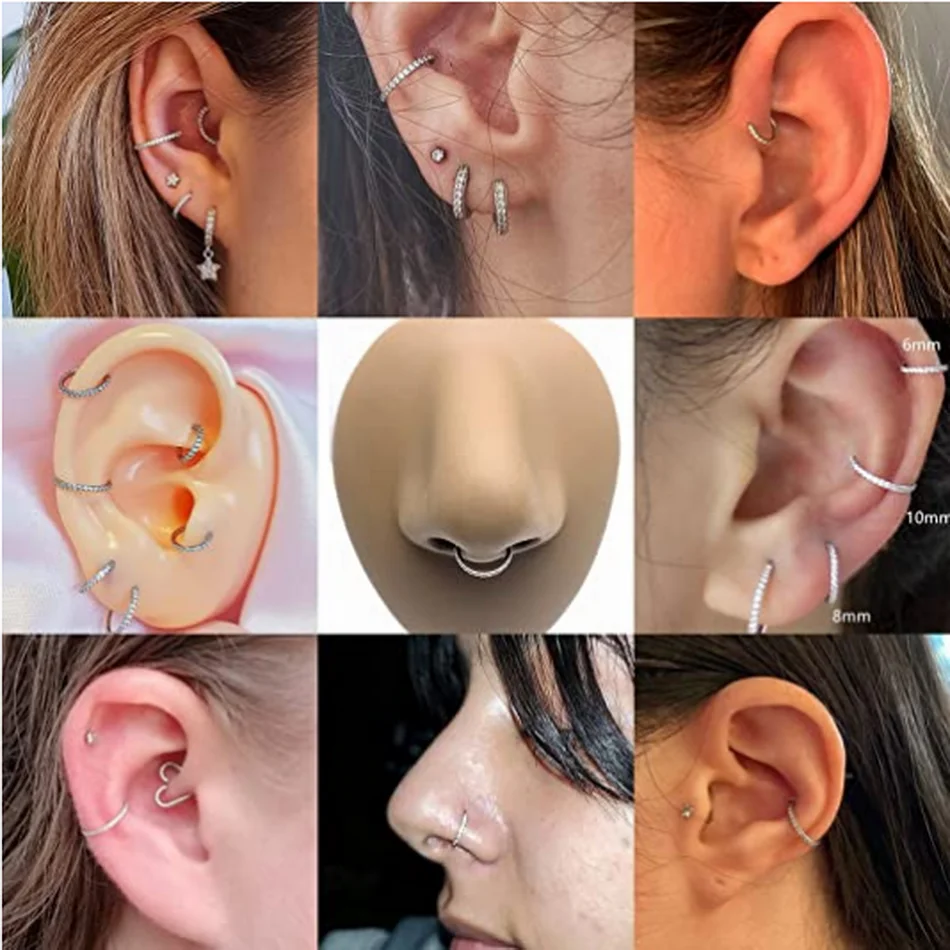 6-14mm F136 Titanium Nose Earring Septum Clicker PVD Coating Golden Hoops Helix Daith Rook Lobe Tragus Piercing 16G Body Jewelry