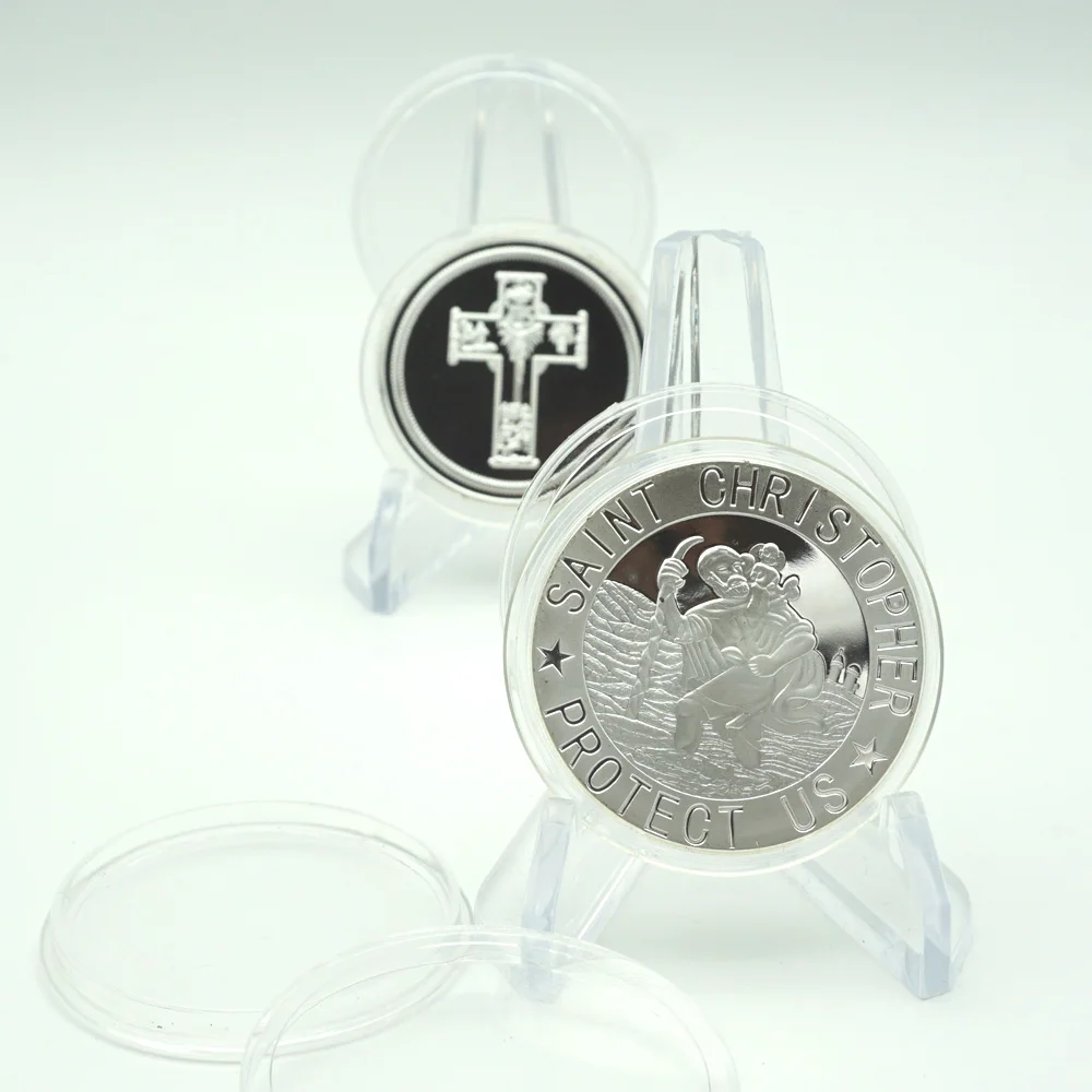 

Jesus Christ Religion Commemorative Coin Easter St. Christopher Patron Saint Collection Souvenir Silvee clad Coins Art Metal