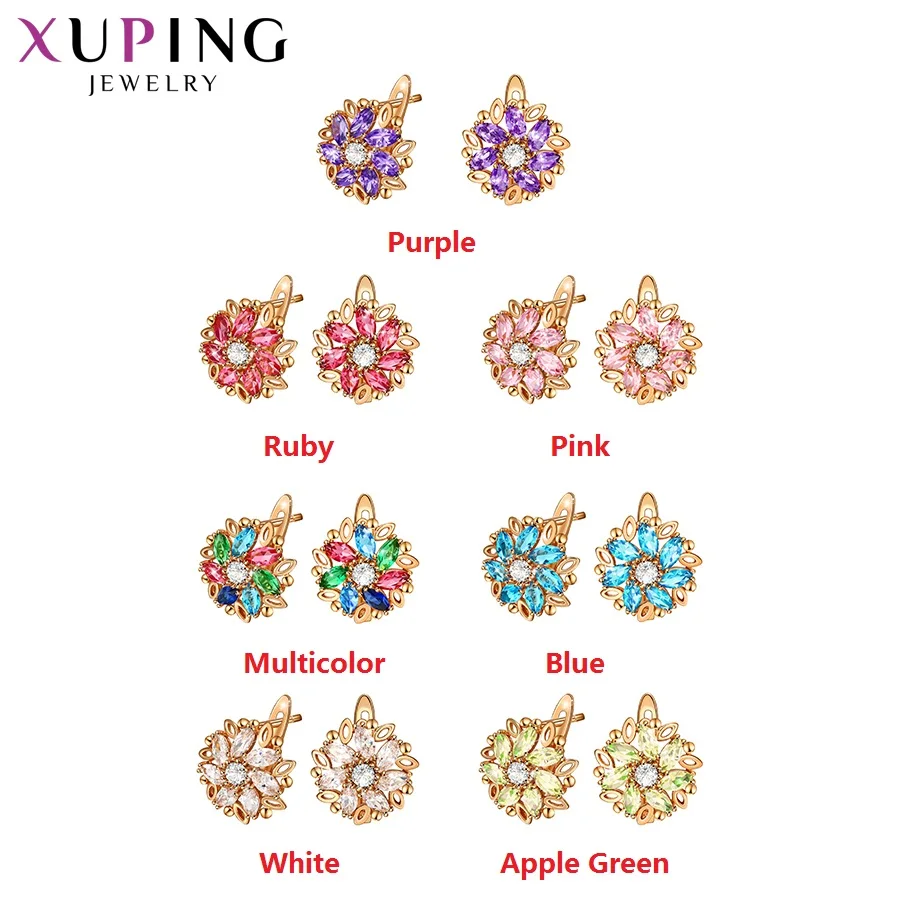 Xuping Jewelry Fashion Women Huggies Earrings with Colorful Flower Shaped Synthesis Cubic Zirconia 98251
