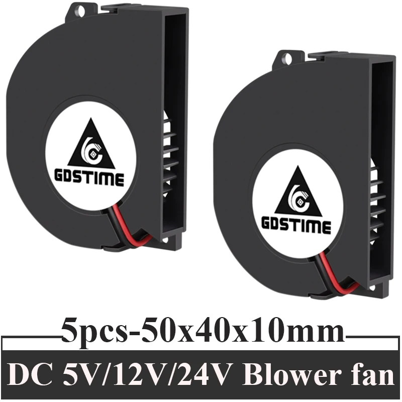 

2Pcs Gdstime 50x40x10mm 5410 Blower Fan 5cm 5V 12V 5410 Sleeve Dual Ball Radial Centrifugal Cooling Turbine Blower Cooler Fan