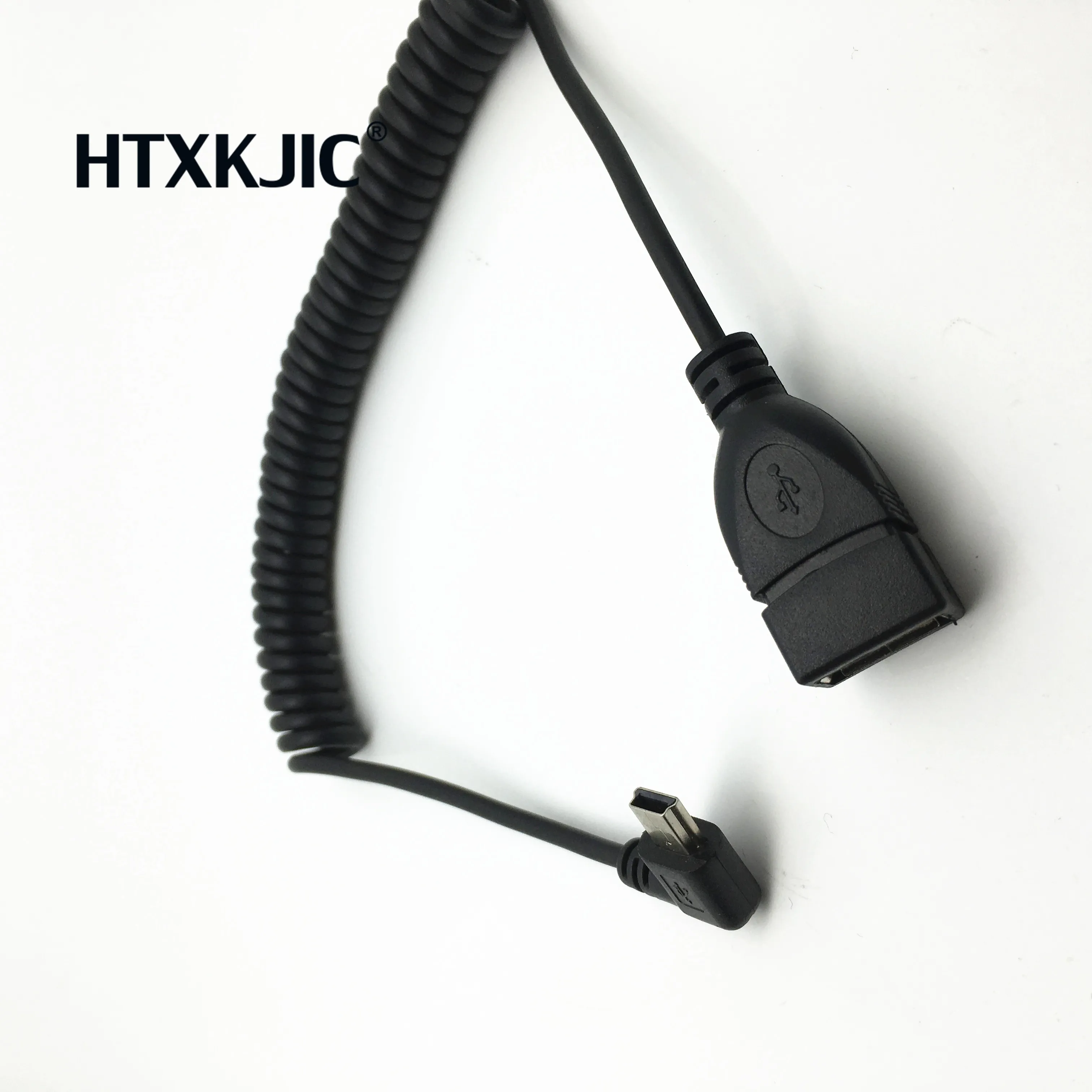 USB Female 90 degree to mini USB Right Left Stretch spring cable for Mobile hard disk and navigation mobile