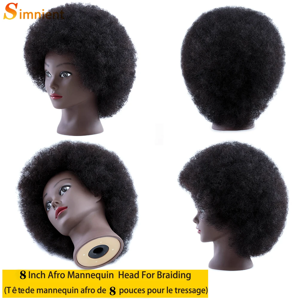 Afro Mannequin Heads With 100% Human Hair Hairdresser Training Head Manikin Cosmetology Doll Head For Practice Styling Braiding