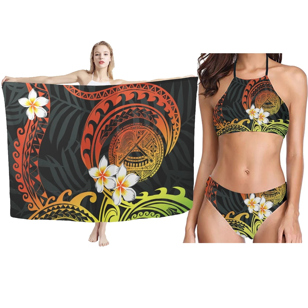 

Hycool Dropshipping Soft Samoan Beach Dress Scarf Set Polynesian Tribal Lavalava Womans Mini Sarong Long Cover Up Swimwear Women