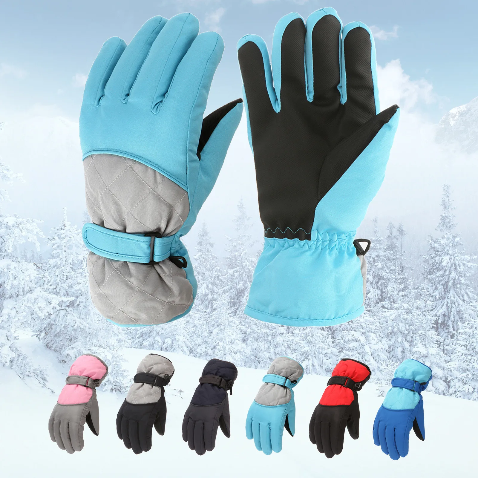 Kids Outdoor Winter Warm Snowboarding Ski Gloves Children Kids Snow Mittens Waterproof Skiing Breathable Air Age 6-11 Years