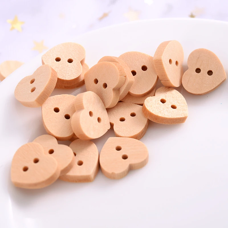 30/50Pcs 2 Holes Heart  Wooden Buttons Cute Natural Color Sewing Clothes Button Scrapbooking Garment DIY Apparel Accessories