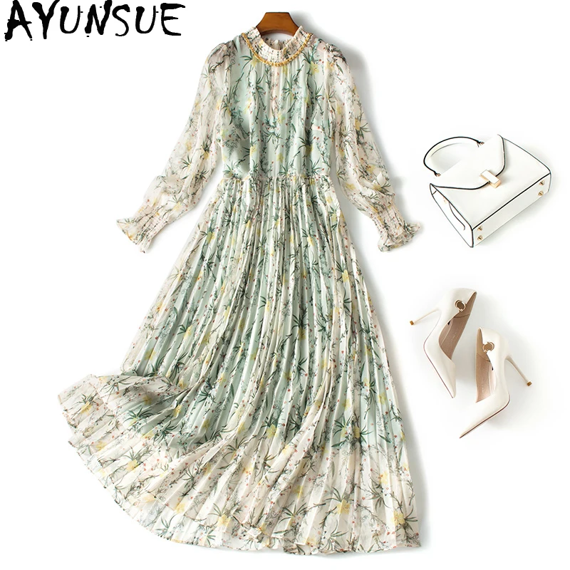 

Vintage Elegant Chiffon Maxi Dress Women Clothes Ladies Dresses Spring Long Sleeve Korean Floral Women Dress Vestidos 13723