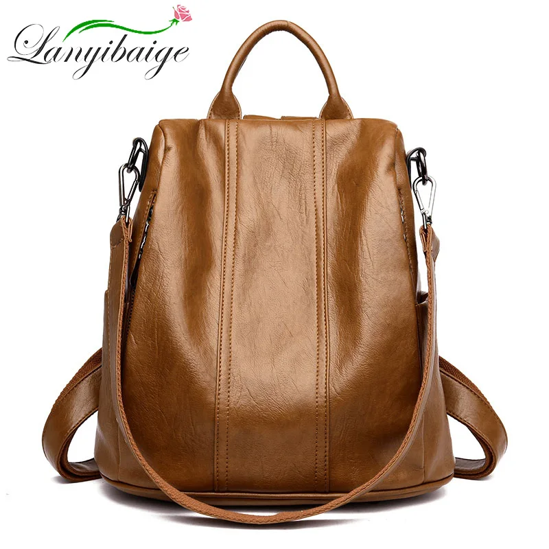 Mochilas Women Leather Backpacks Vintage Female Anti-thief School Bags For Girls Shoulder Bag Sac a Dos Travel Ladies Bagpack