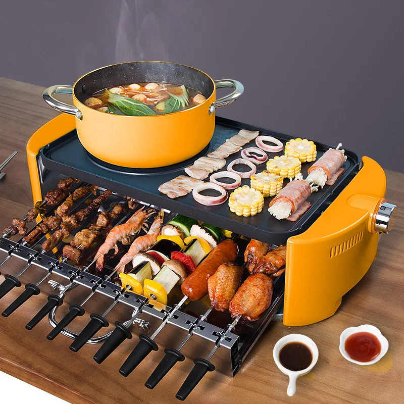 Multi-functional light smoke barbecue machine for household use. Double-layer rack does not stick to electric  oven