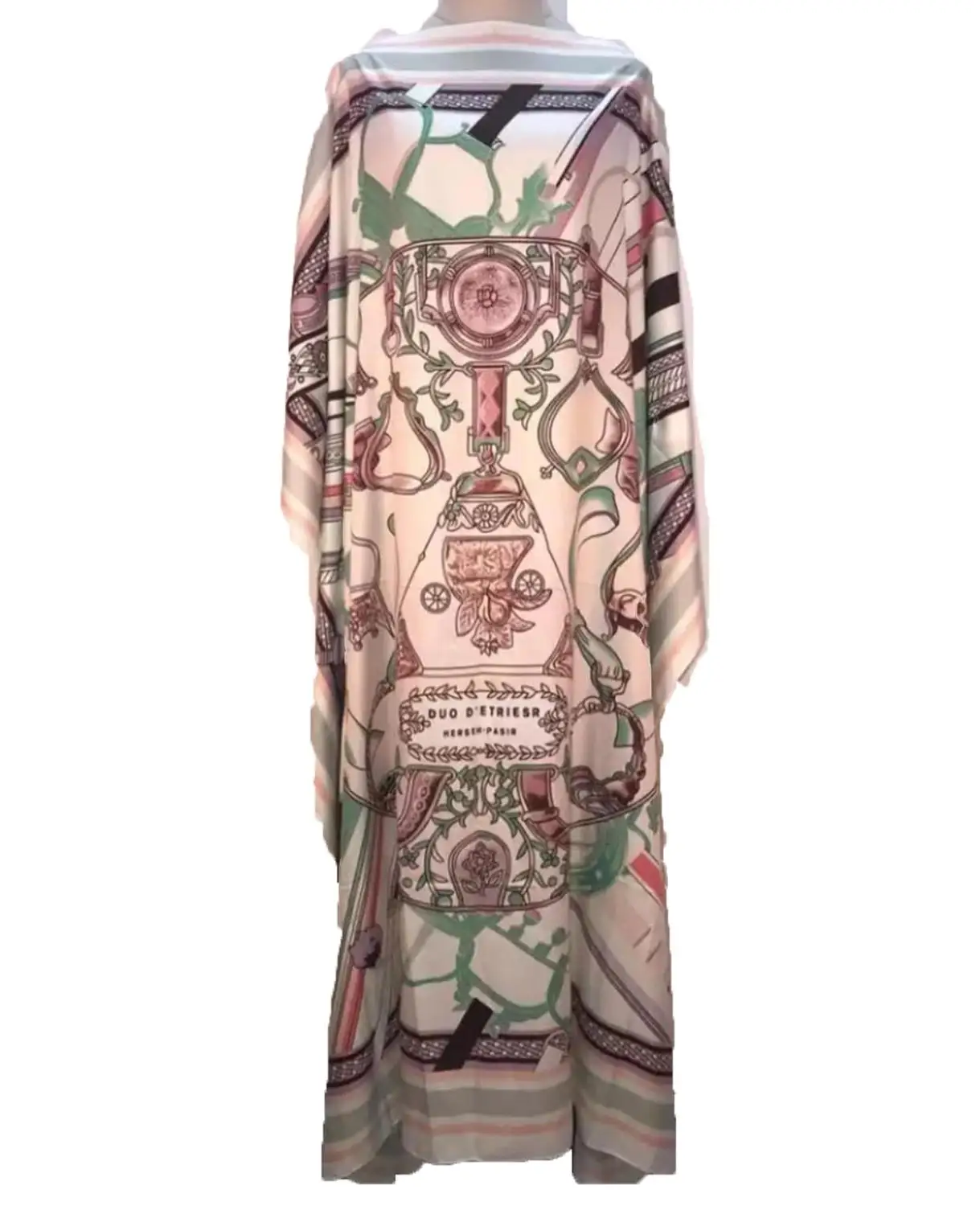 Length 130cm Bust 130 cm elegant printed silk Caftan lady dresses Loose Style Dashiki African Muslim women long dresses