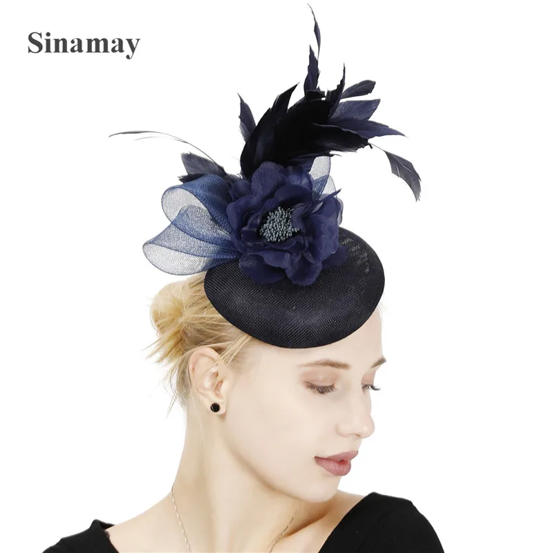 

Navy Wedding Women Hat Occasion Fascinator Accessories Headband With Flower Ladies Party Derby Tea Hair Accessories Cocktail Hat