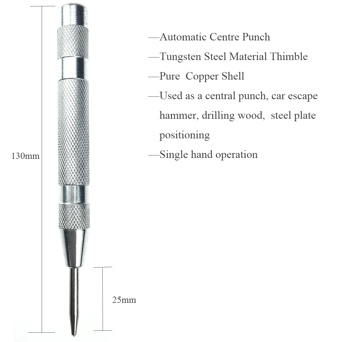 

Automatic Center Punch Multifunctional Pin Spring Loaded Mark Car Escape Hammer Wood Indentation Mark Woodworking Tool Bit Sil