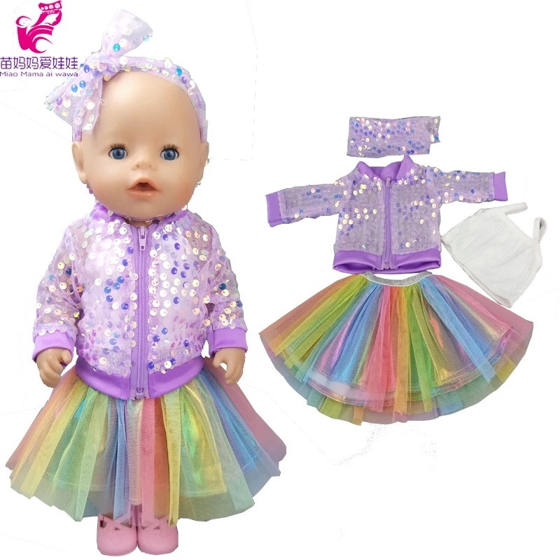 Doll Clothes for 43 Cm Baby Doll Purple Sequins Coat 18-inch Girl Doll  Jackets Camisoles Rainbow Dress