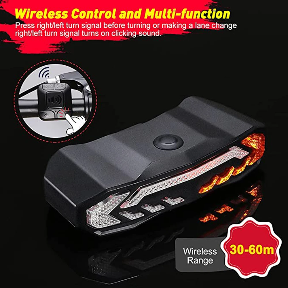 New Bicycle Burglar Alarm Taillight IP65 Waterproof USB Charge Scooter Bike Rear Lamp Turn Signal Warning Auto Brake Light