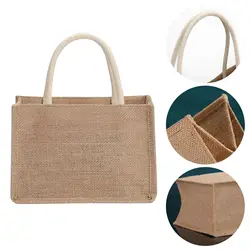 Fashion Burlap Tote Bag Women Jute Beach Shopping Handbag Vintage Portable Reusable Gift Bags withe Handle Multiple Sizes