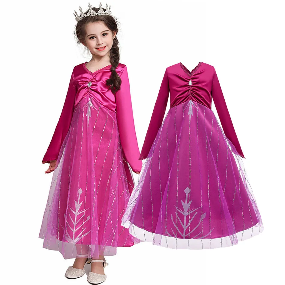 Girls Elsa Glowing Cosplay Costume for Girls Rosy Party Long Sleeve Autumn LED Dress Snow Queen Kid Christmas New Year Vestidos