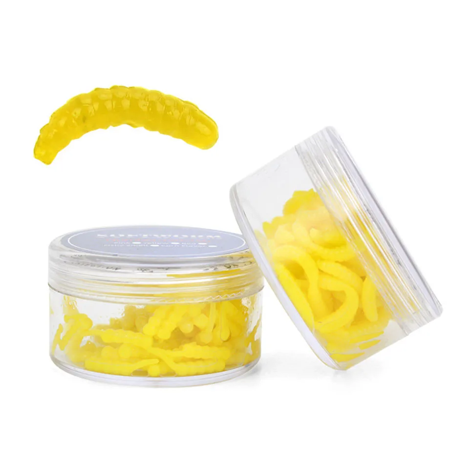 120pcs / box Soft Worm Maggots Bait 20mm Artificial Silicon Jig Shad Swimming Fishing Lure bass soft fish smell soft baits