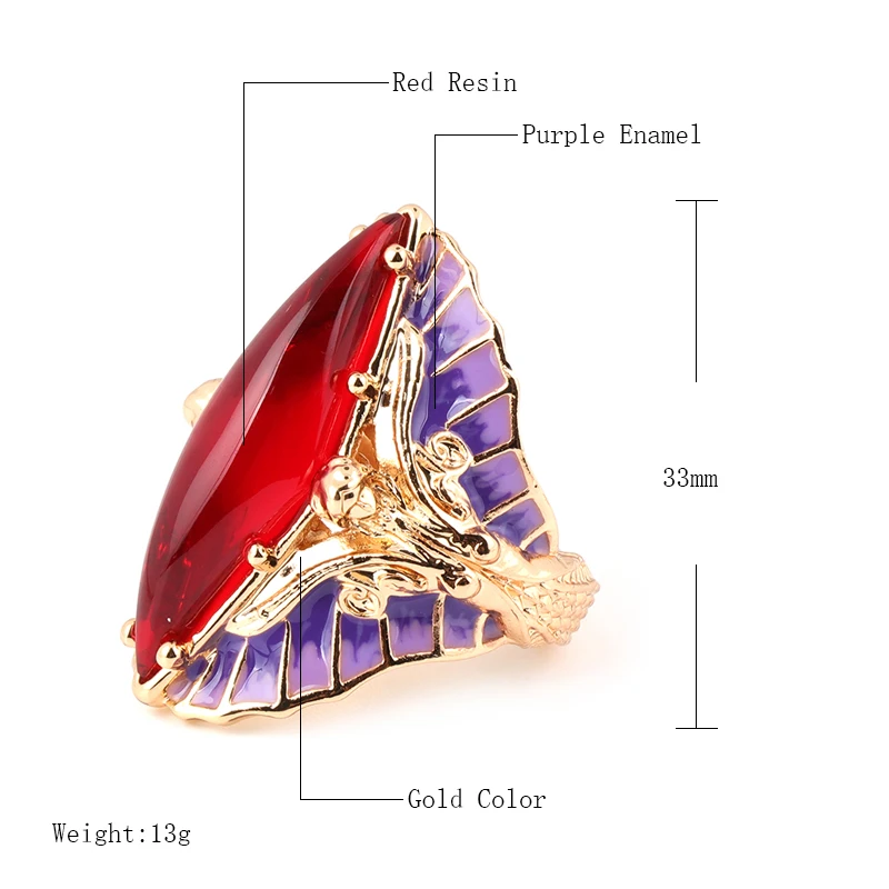 Kinel ホット紫色のエナメルカラフルなストーンビッグ女性のファッションゴールドマーメイド女王リング婚約パーティー無料
