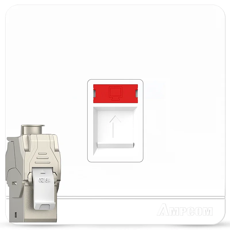 AMPCOM muurfrontplaat met CAT8 40Gbps STP Keystone Jack, RJ45 zelfsluitende zinklegeringsmodule met 86 mm wandplaat
