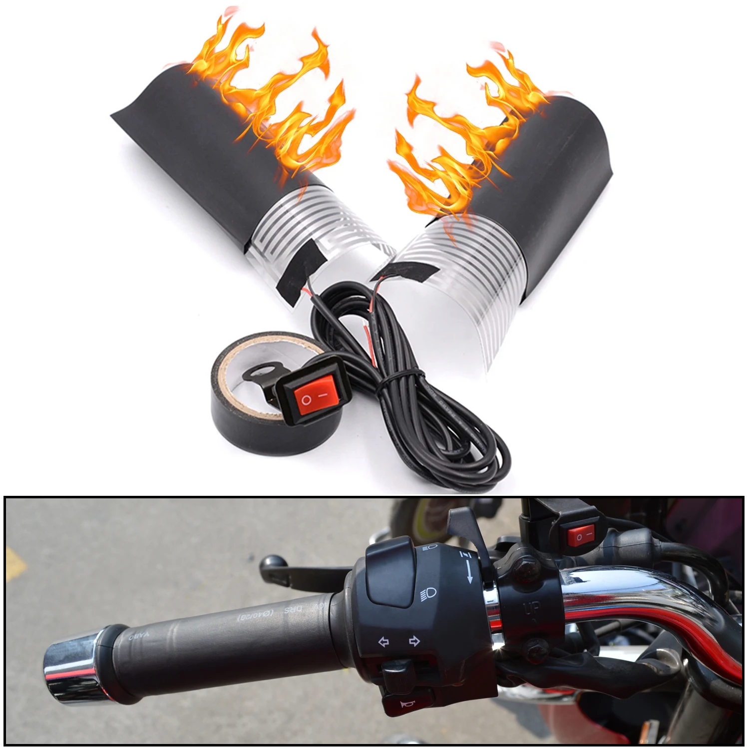 

Universal 12V Motorcycle Handle Electric Heating Grip Kit Motor Bike Scooter Hand Bar Heated Insert Handlebar PET Warm Hot Sheet