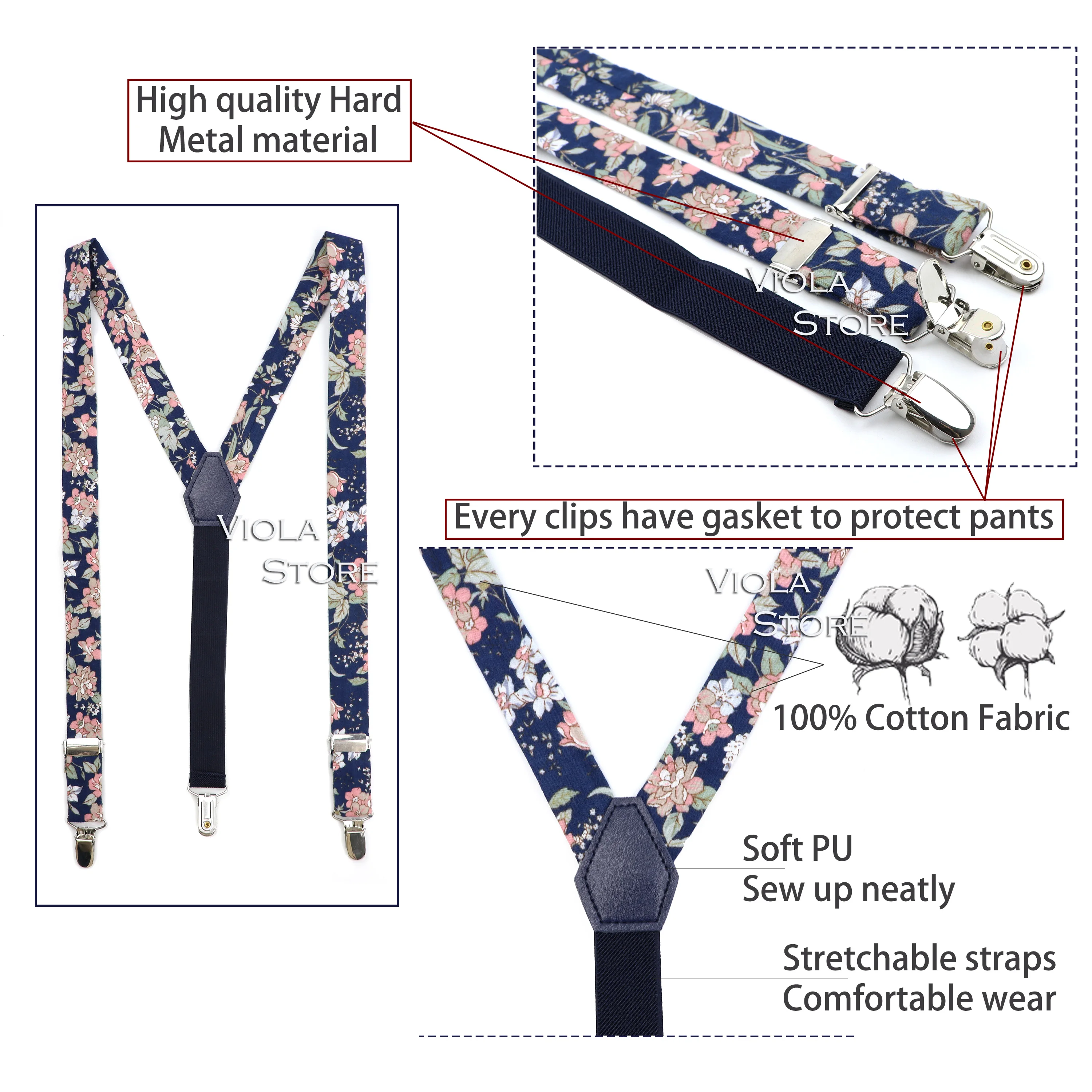 No.21-31 Printed 3 Sizes Floral Cotton Suspenders Men Women Child Braces Adjustable Straps Boy Pants Girl Skirt Accessory Gift