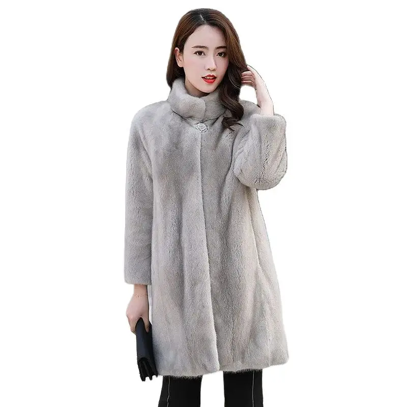 

Women's Fur Coats Imitate Mink Overcoat Imitate Fur Ladies Jacket High-End Mink Fleece Mid-Long Stand-Up Collar Windbreakers