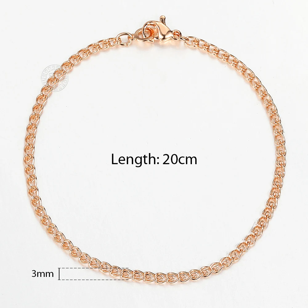 3mm Trendy 585 Rose Gold Color Snail Wheat Bead Bracelet for Women Girl Wedding Party Jewelry Gifts Female Bracelet 20cm DCB58