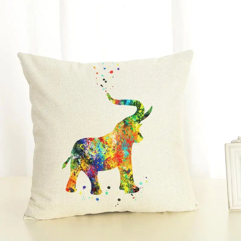 Creative Cartoon Elephant Cushion Cover Cotton Linen Elephant Printing Pillow Case For Sofa Home Decoration almohada ZT89